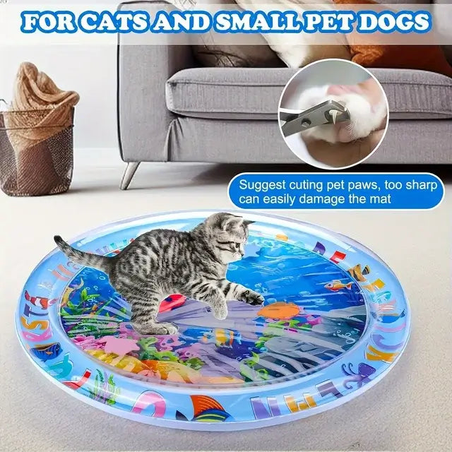 🐾 Spill-Proof Interactive Water Sensory Cat Mat – Floating Fish Design, Durable PVC, Indoor/Outdoor Play