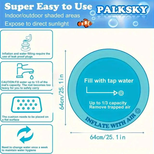 🐾 Spill-Proof Interactive Water Sensory Cat Mat – Floating Fish Design, Durable PVC, Indoor/Outdoor Play