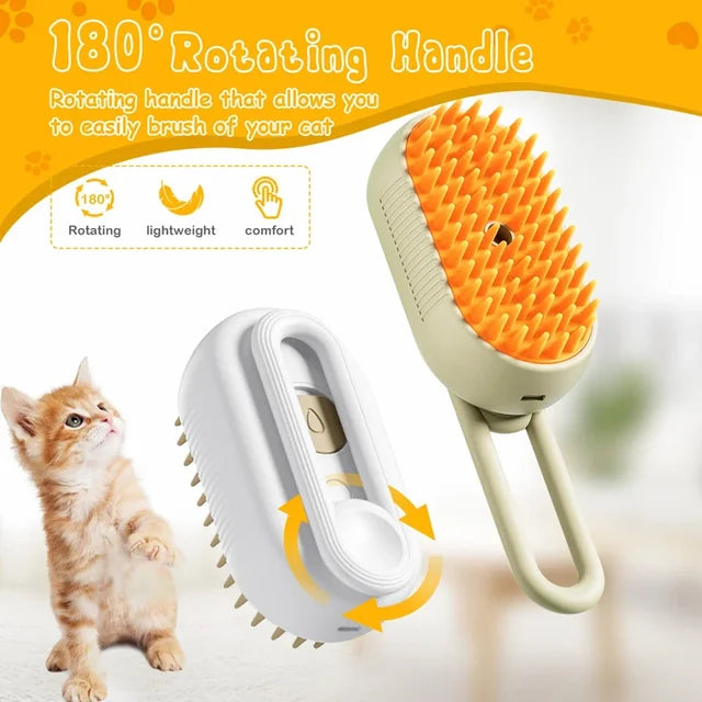 😺 3-in-1 Steam Pet Grooming Brush – For Cats