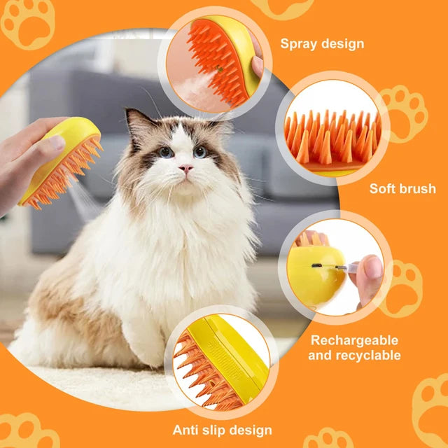 😺 3-in-1 Steam Pet Grooming Brush – For Cats