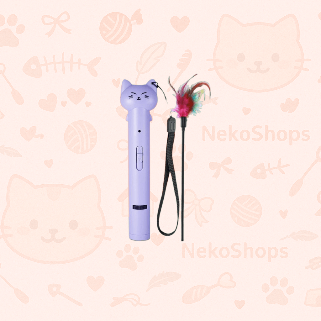 Purple laser pen cat toy with playful design and colorful attachment, perfect for keeping cats entertained.