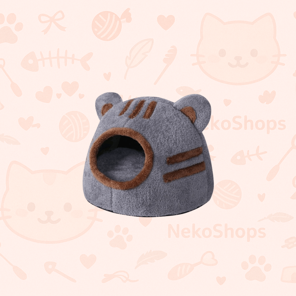 🐾 Winter Deep Sleep Comfort Cat Bed – Cute Bear Head Shape, Cozy Cave House for Cats & Kittens