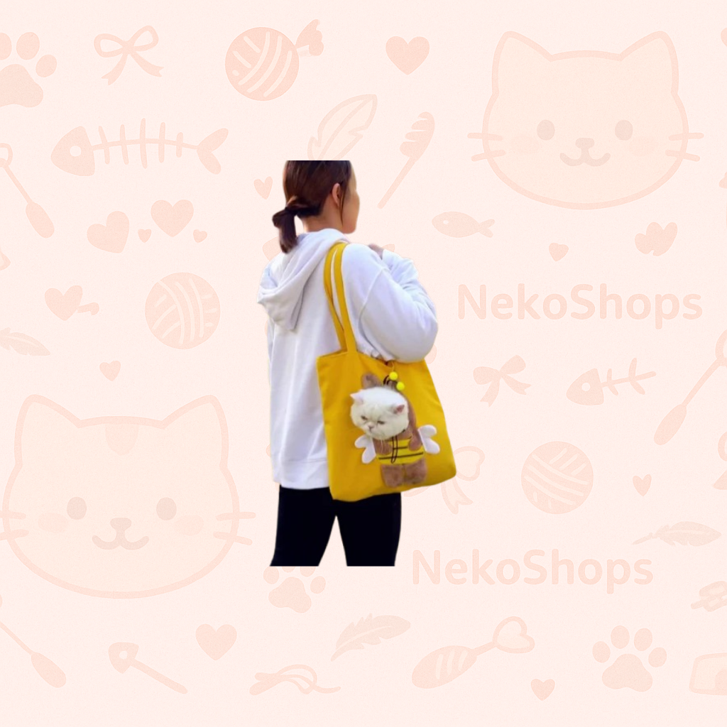 🐾 Cute Cat Canvas Shoulder Bag – Portable Pet Carrier for Cats