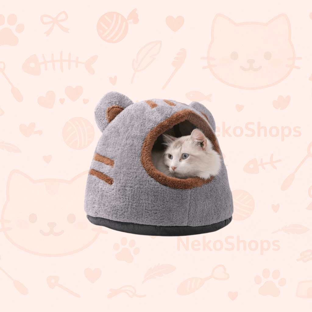 🐾 Winter Deep Sleep Comfort Cat Bed – Cute Bear Head Shape, Cozy Cave House for Cats & Kittens